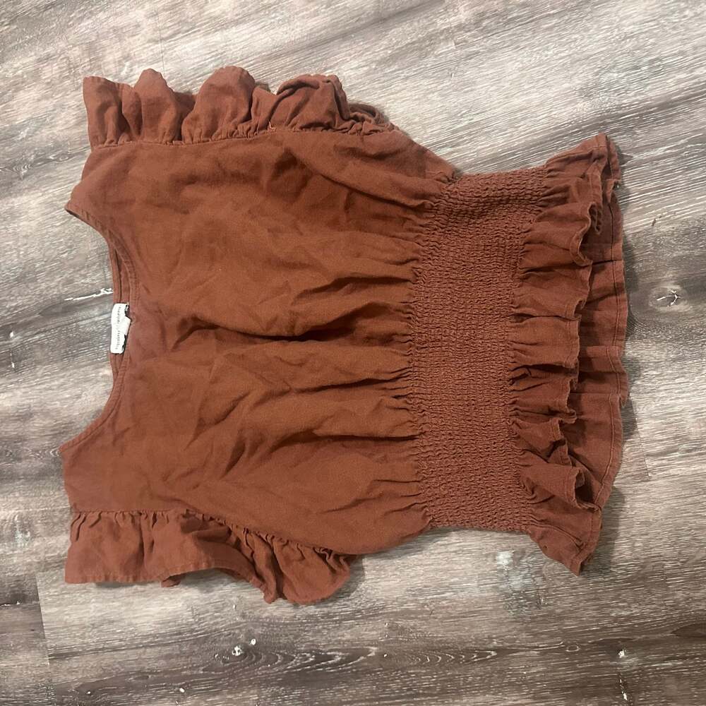 Ruffled Smocked Waist Women’s Top — Rust Brown
